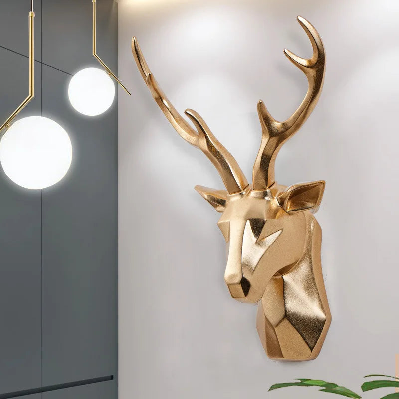 3D Gold Deer Head Wall Art