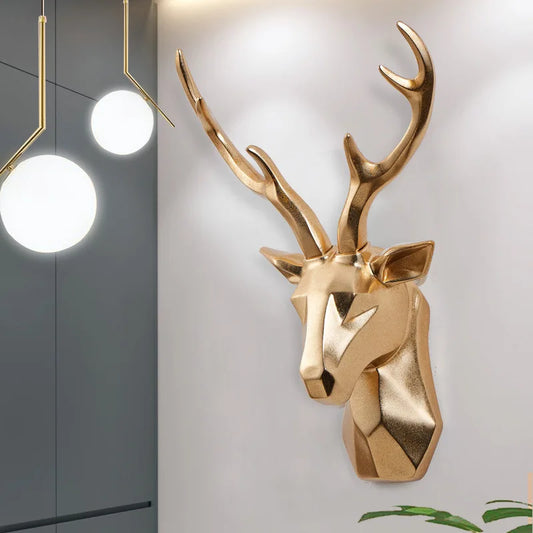 3D Gold Deer Head Wall Art