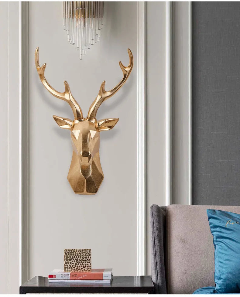 3D Gold Deer Head Wall Art