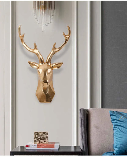 3D Gold Deer Head Wall Art