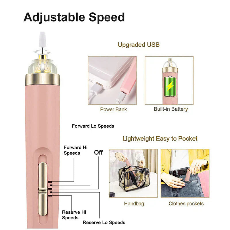 5-in-1 Electric Nail File – Rechargeable Manicure & Pedicure Kit with LED Light