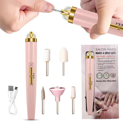 5-in-1 Electric Nail File – Rechargeable Manicure & Pedicure Kit with LED Light